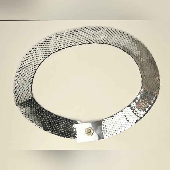 Accessories - Vintage Silver Metal Mesh Belt w/ Flower Buckle 38” Waist Statement